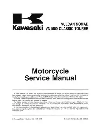 Kawasaki VN1500 Classic Tourer Motorcycle Service Manual & Quick Reference Guide Preview image 3