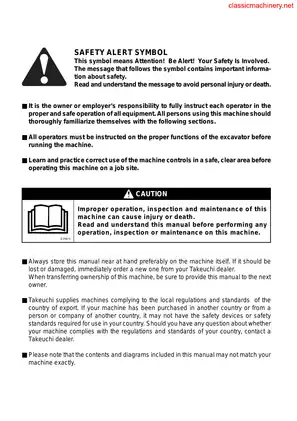 Takeuchi TB125, TB135, TB145 compact excavator operator´s manual Preview image 2