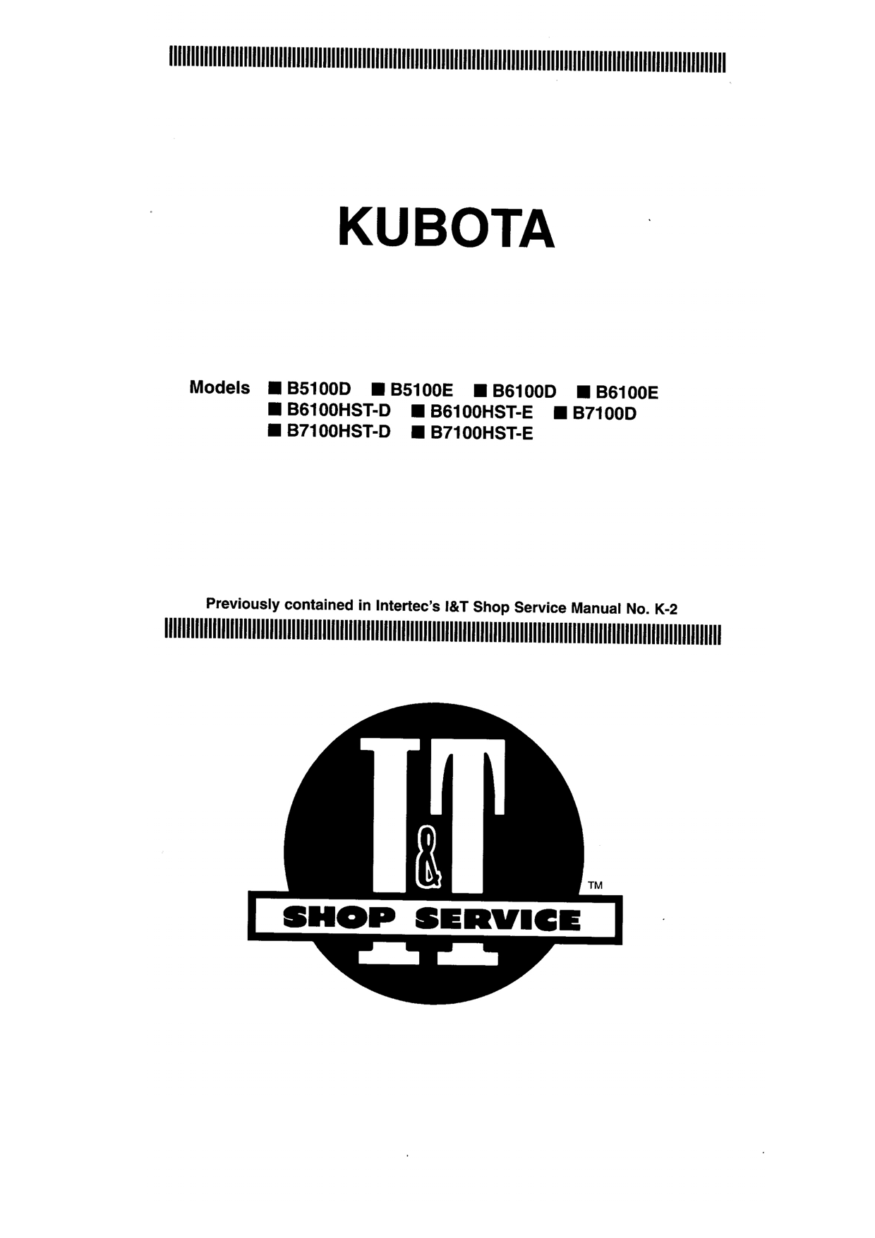 1976-1985 Kubota B5100D,  B5100E, B6100D, B6100E, B6100HST-D, B7100D, B7100HST-D, B7100HST-E manual Preview image 1