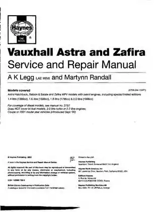 1998-2000 Vauxhall/Opel Astra, Zafira service and repair manual Preview image 2