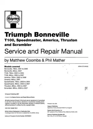 2001-2007 Triumph Bonneville, T100, Speedmaster, America, Thruxton, Scrambler manual Preview image 2