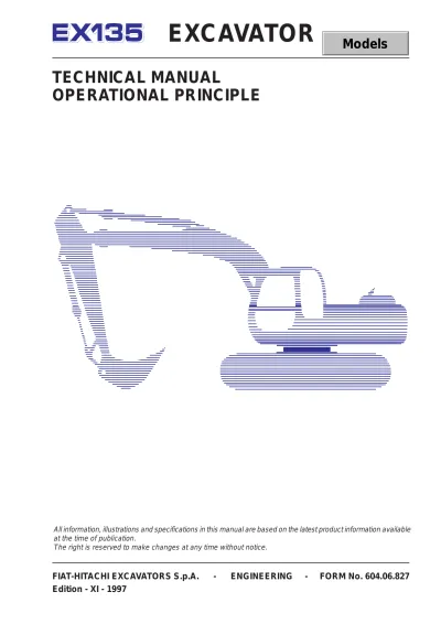 Preview: 1997–2002 Fiat-Hitachi EX135 Excavator Service & Repair Manual (P/N 604.06.827, 604.06.822, 604.06.837)