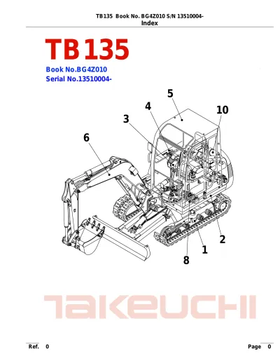 Preview: Takeuchi TB135 Excavator Service Manual (P/N BG4Z010)