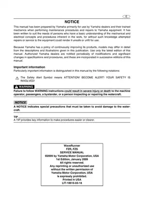 Yamaha WaveRunner FZR and FZS Service Manual (2009 Model) - Comprehensive Repair Guide Preview image 2