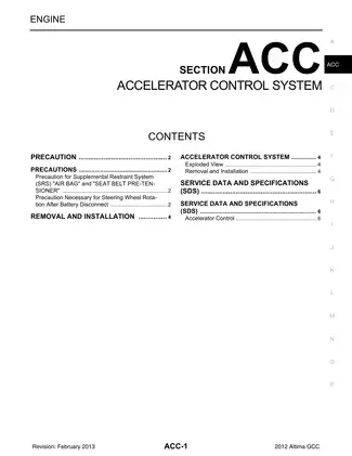 2012-2013 Nissan Altima L33 Accelerator Control System manual