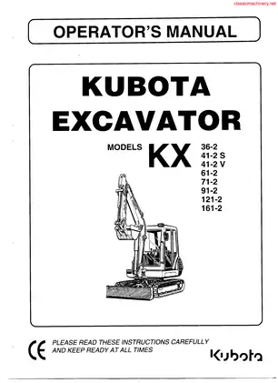 Kubota KX41, KX41-2, KX36, KX61, KX71, KX91 excavator operator´s manual Preview image 1