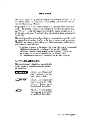 1996-2005 Mitsubishi FD10, FD15, FD18, FD20, FD25, FD30, FD35A, FG10, FG15, FG18, FG20, FG25, FG30, FG35A forklift service manual Preview image 4