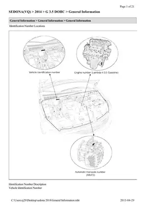 2014 KIA Sedona 3.5L V6 DOHC repair manual