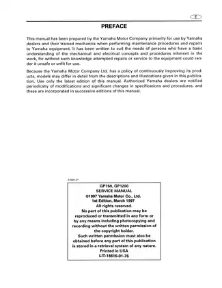 Yamaha GP760 & GP1200 WaveRunner Service Manual