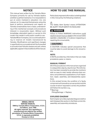 Yamaha Snowmobile Comprehensive Service Manual (MM600/MM700) Preview image 2