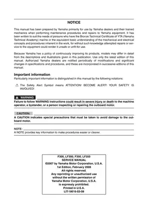 Yamaha F300, LF300, F350, LF350 Outboard Service Manual Preview image 2