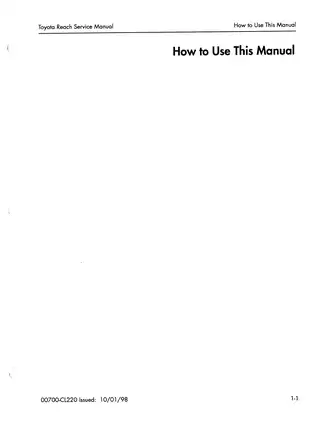 Toyota Reach Service Manual (Model: 00700-CL220) Preview image 2