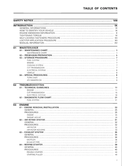 Preview: 2008–2009 Can-Am Outlander 400 EFI ATV Service Manual (P/N 293110001)