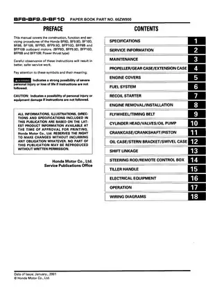 Honda BF8D, BF9.9D, BF10D, BF8B, BF10B, BFP8D, BFP9.9D, BFP10D, BFP8B, BFP10B outboard engine service manual Preview image 1