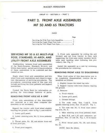 Preview: Massey-Ferguson MF 35, 50 & 65 Tractor Front Axle & Steering Manual (P/N 609720)