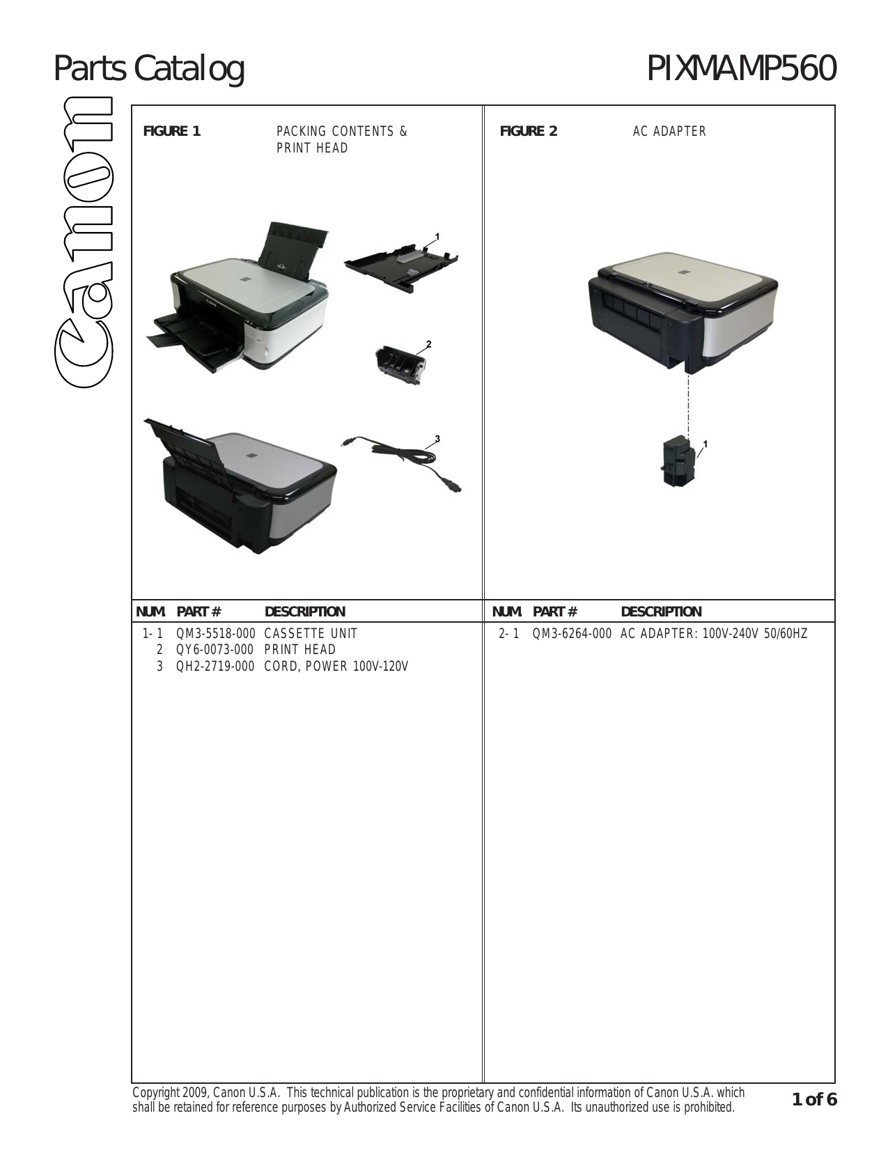 Canon Pixma MP560 all-in-one inkjet printer parts catalog Preview image 2