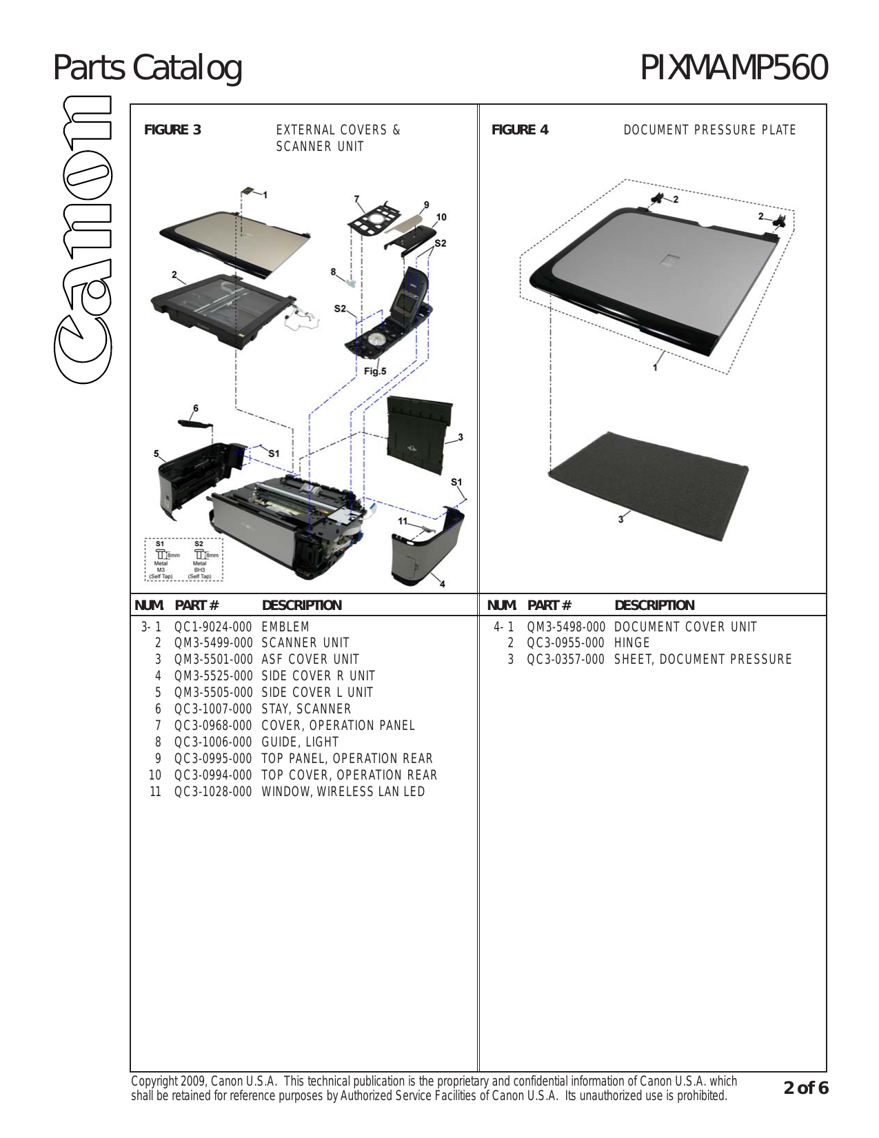 Canon Pixma MP560 all-in-one inkjet printer parts catalog Preview image 3