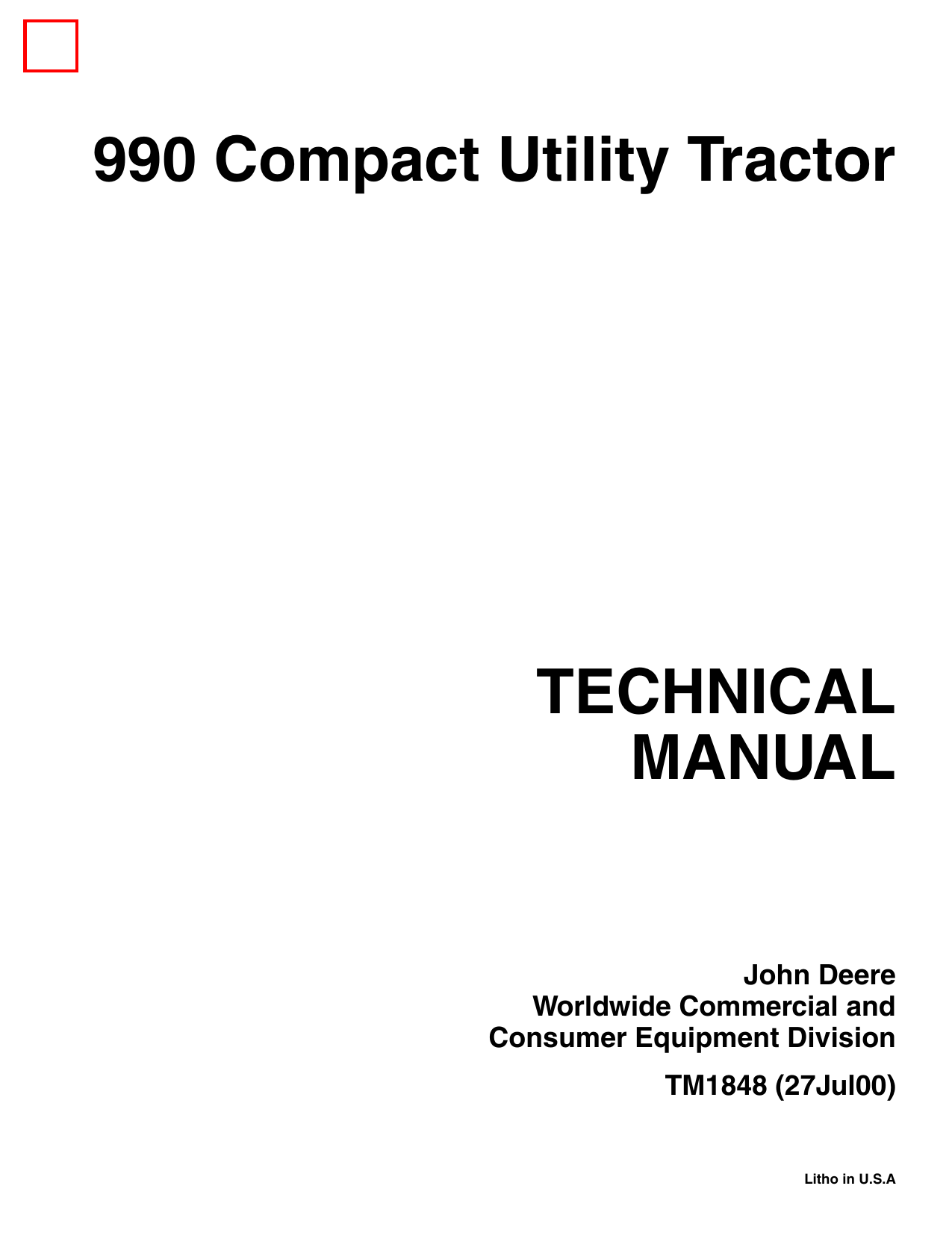 John Deere 990 compact utility tractor technical manual Preview image 1