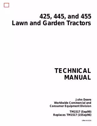 John Deere 425, 445, 455 garden tractor technical manual  Preview image 1