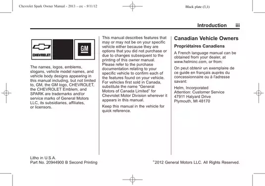 2013 Chevrolet Spark owners manual Preview image 3