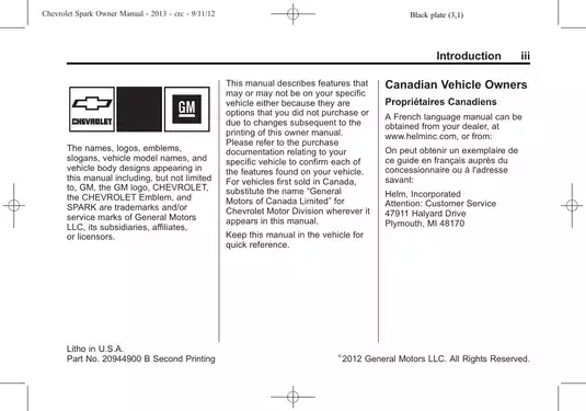 2013 Chevrolet Spark Owner Manual - Complete Guide to Your Vehicle Features Preview image 3