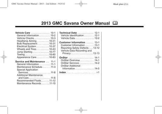 2013 GMC Savana Cargo owners manual Preview image 2