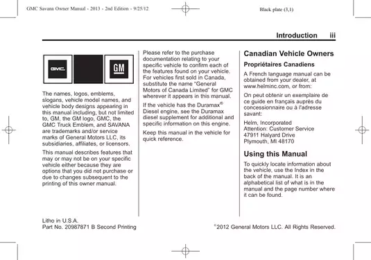 2013 GMC Savana Cargo owners manual Preview image 3