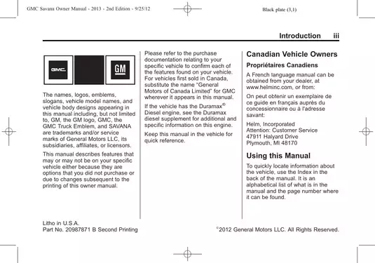 2013 GMC Savana Owner Manual - Comprehensive Guide Preview image 3