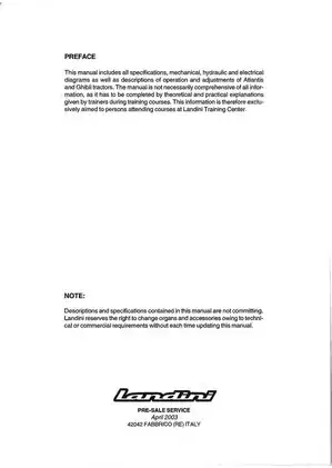 Landini Atlantis & Ghibli Tractors Service Manual (P/N 3661514M2) Preview image 5