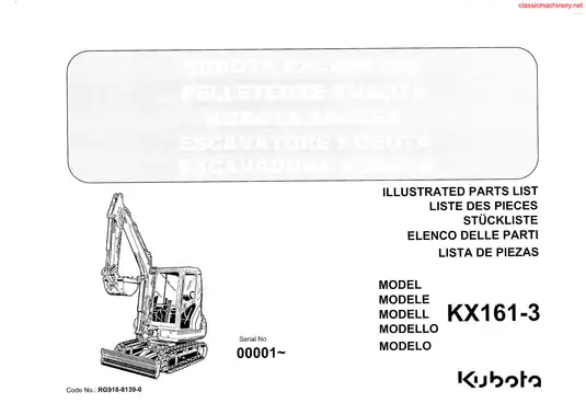 Kubota KX161-3 midi excavator master parts list IPL