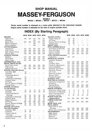 Massey Ferguson Tractor Service Manual for Models MF255, MF265, MF270, MF275, MF290 Preview image 3
