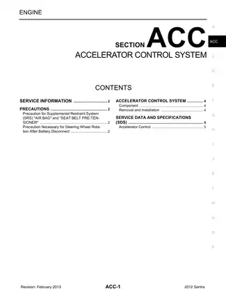 2012-2013 Nissan Sentra B16 Accelerator Control System manual Preview image 1