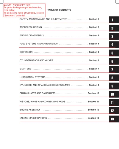 Preview: Briggs & Stratton Vanguard 290000 - 380700 V-Twin Engines Service Manual (P/N 272144)