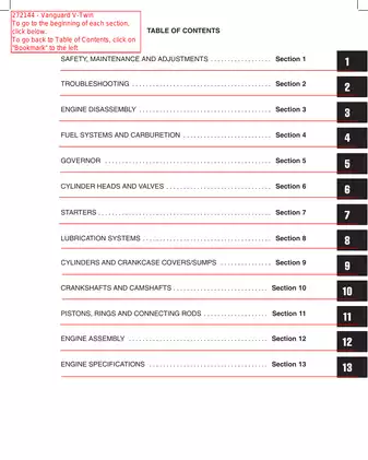 Briggs & Stratton Vanguard Twin Cylinder OHV Engine service manual Preview image 1