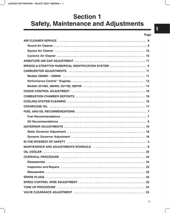 Briggs & Stratton Vanguard V-Twin Service Manual (Models 290000 - 380700) Preview image 2