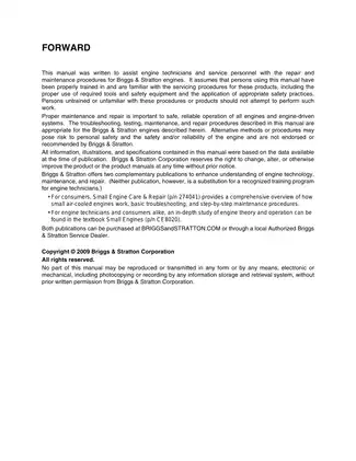 Briggs & Stratton Engine Repair Manual - Models 110000, 120000, 150000, 200000 & More Preview image 2