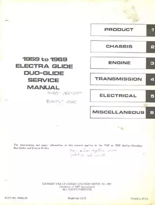 1959-1969 Harley-Davidson Electra Glide, Duo-Glide service manual Preview image 2