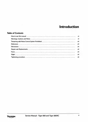 Triumph 2010-2013 Triumph™ Tiger 800, Tiger 800XC service manual manual preview page 5 - thumbnail
