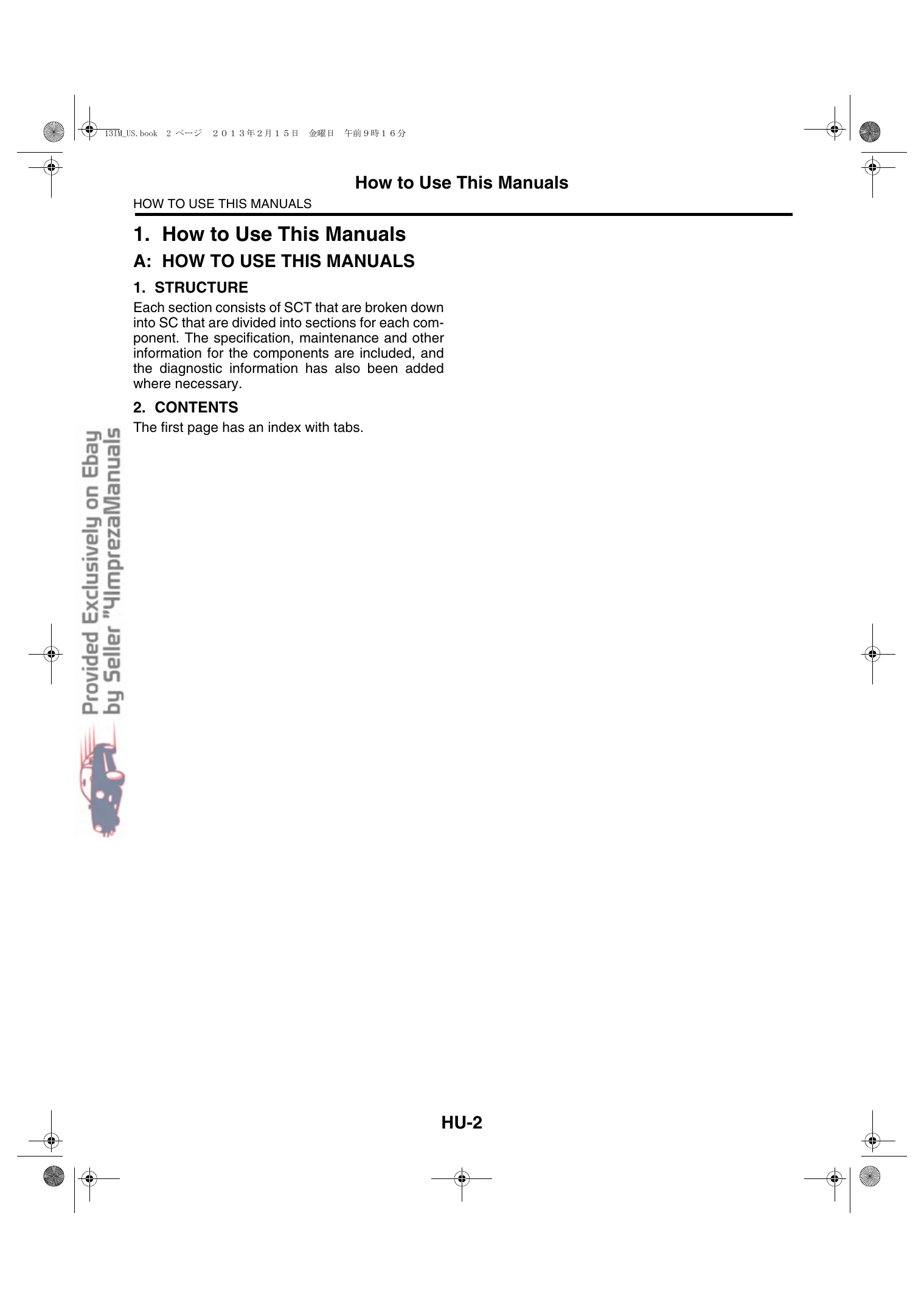 Subaru IMPREZA & XV Service Manual (2013 Model Year) - Complete Repair Guide Preview image 3