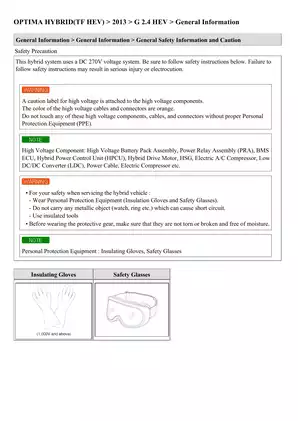 2013 Kia Optima Hybrid G 2.4 HEV Service Manual - Comprehensive Guide for Maintenance & Repair