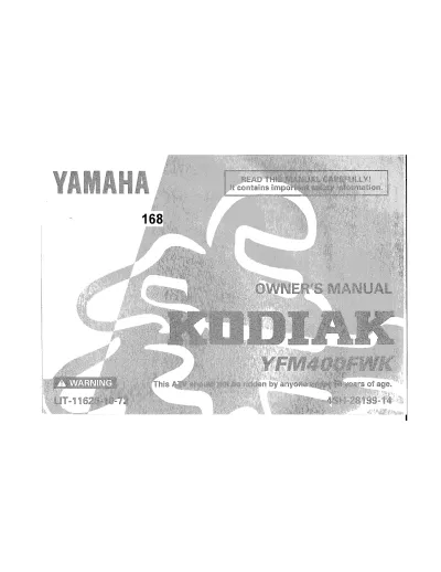 Preview: 1993–1998 Yamaha Kodiak 400 4x4 (YFM400FWK) Owner's Manual (P/N LIT-11626-10-72)