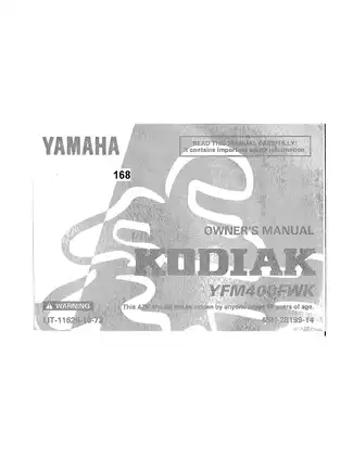 1993-1998 Yamaha Kodiak 400 4x4 owners manual Preview image 1