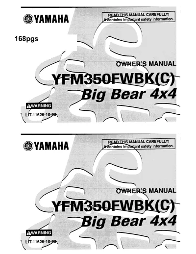 Preview: 1997–1999 Yamaha Big Bear 350 4x4 Owner's Manual (P/N LIT-11616-10-58)