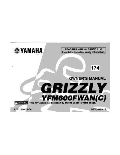 Preview: 1998–2001 Yamaha Grizzly 600 YFM600FWAN(C) Owner's Manual (P/N LIT-11626-14-06)