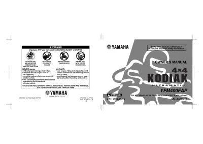 Preview: 2000–2002 Yamaha Kodiak 400 4x4 Owner's Manual (P/N LIT-11626-15–19, LIT-11616-13-21)