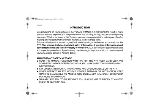 2000-2002 Yamaha Kodiak 400 4x4 owners manual Preview image 3