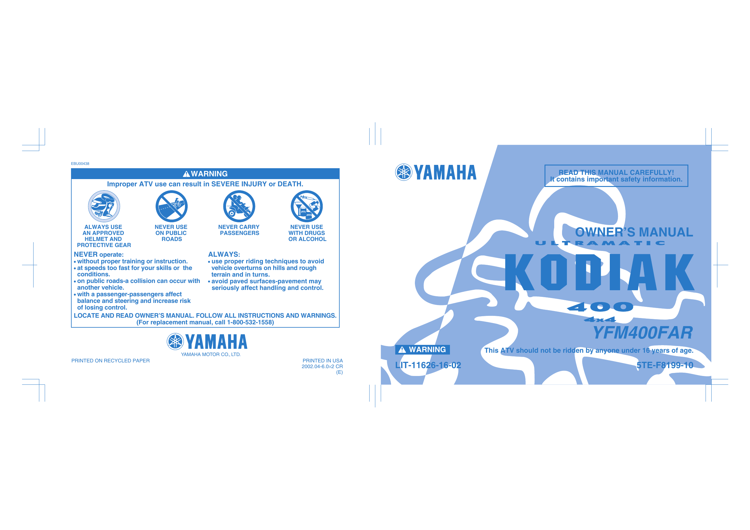 2003-2004 Yamaha Kodiak 400 4x4 manual Preview image 6