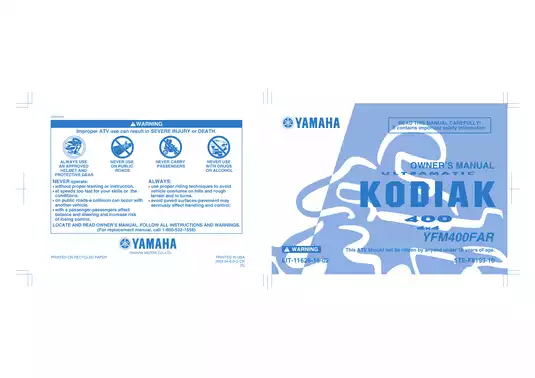 2003-2004 Yamaha Kodiak 400 4x4 manual Preview image 1