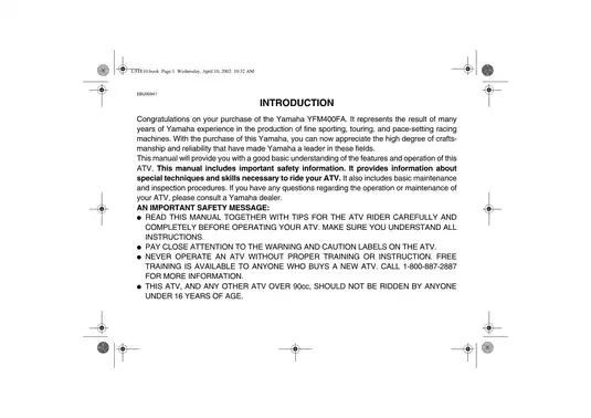 2003-2004 Yamaha Kodiak 400 4x4 manual Preview image 3