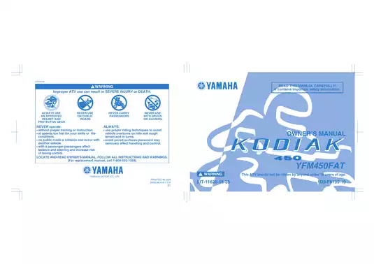 2003-2007 Yamaha Kodiak 450 owner´s manual Preview image 1
